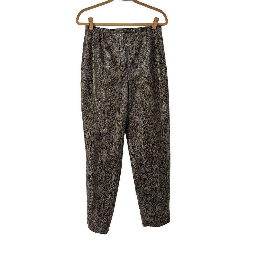 Vintage Harve Benard Dark Green Snakeskin Print High Rise Pants Womens 10 - Picture 1 of 7
